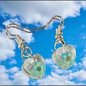 Handmade Real Flowers Blue Heart Earrings 💙
